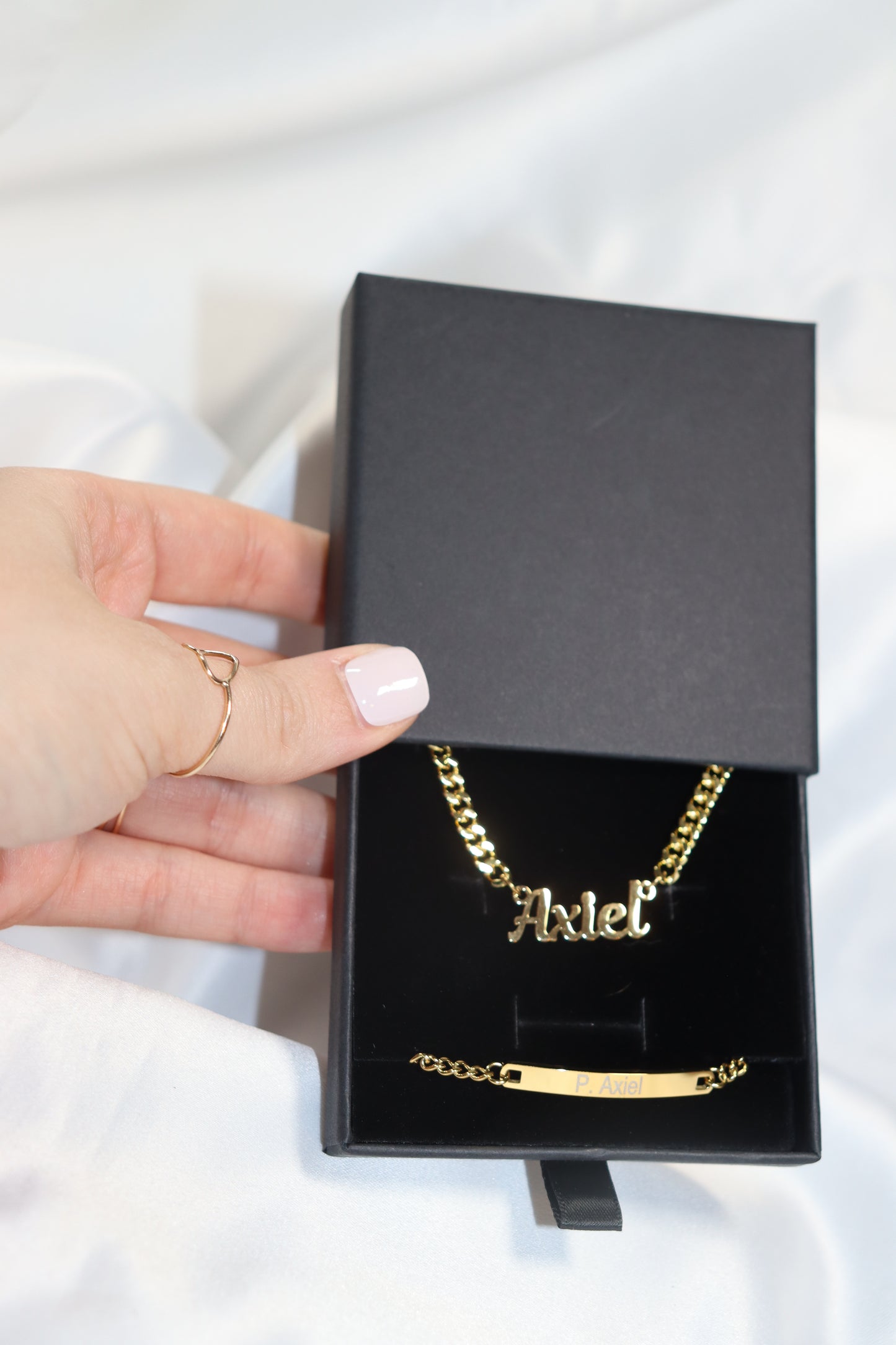Cuban Personalized Necklace + Engraved Bracelet Set