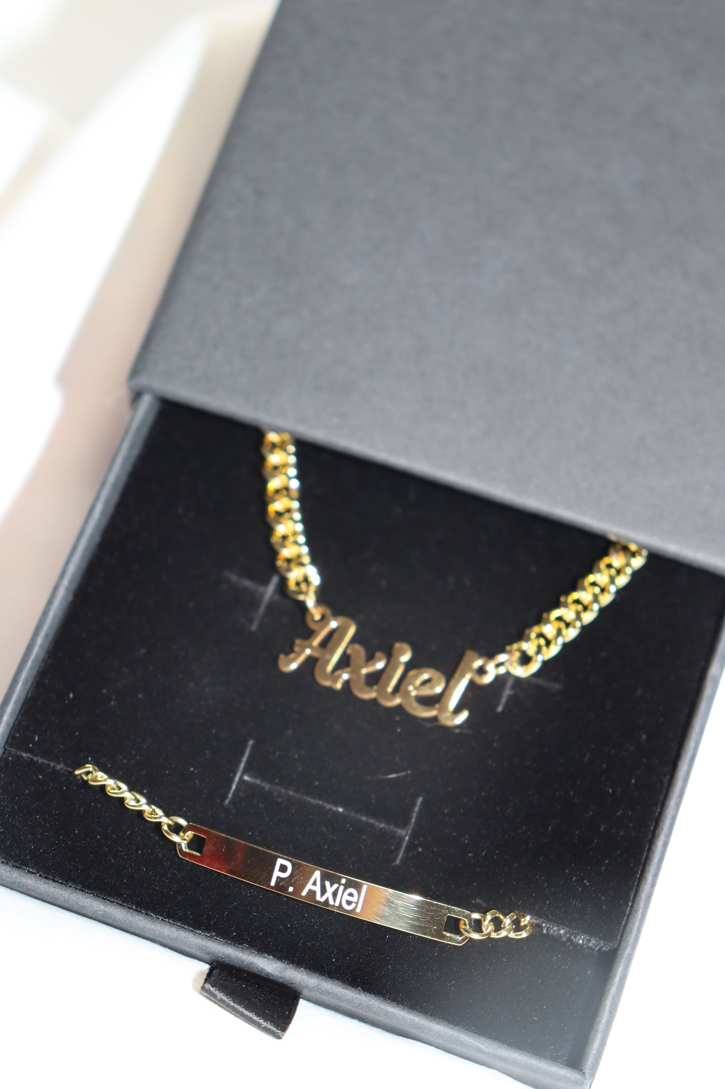 Cuban Personalized Necklace + Engraved Bracelet Set